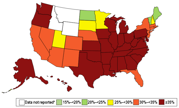 Non Hispanic Black Adults by State 2011 2013